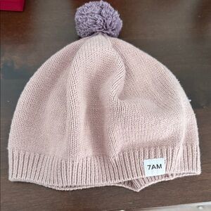 7AM Light Mauve Knit Pom-Pom Beret for Kids